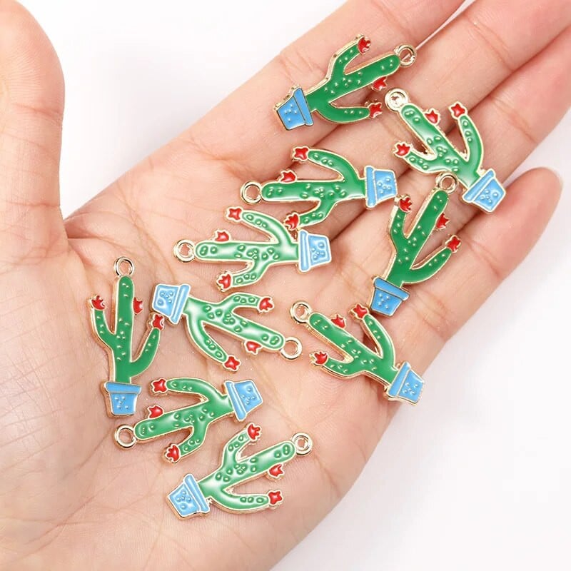 10 tk segatud 9 stiili emaili tilkuv õli kaktus ananass pottidega ripats armas taim käsitsi valmistatud võlu DIY ehted tarvikud käsitöö