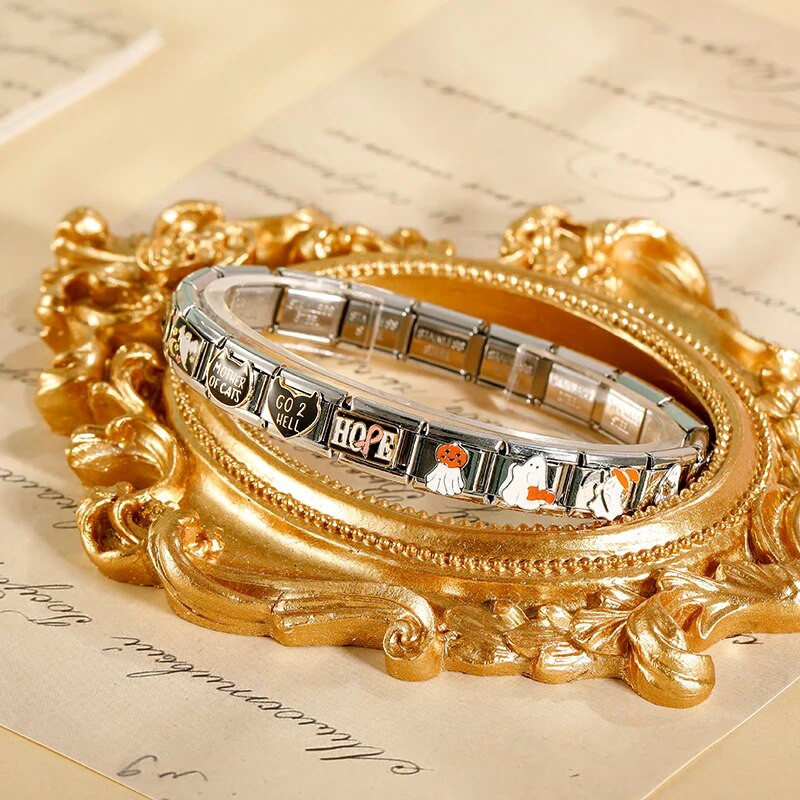 „Hapiship 2024 Fashion Eye Ghost Cat Hope Devil Charm“ itališkos nuorodos, tinkančios 9 mm nerūdijančio plieno moteriškos apyrankės, gaminančios papuošalus DJ773