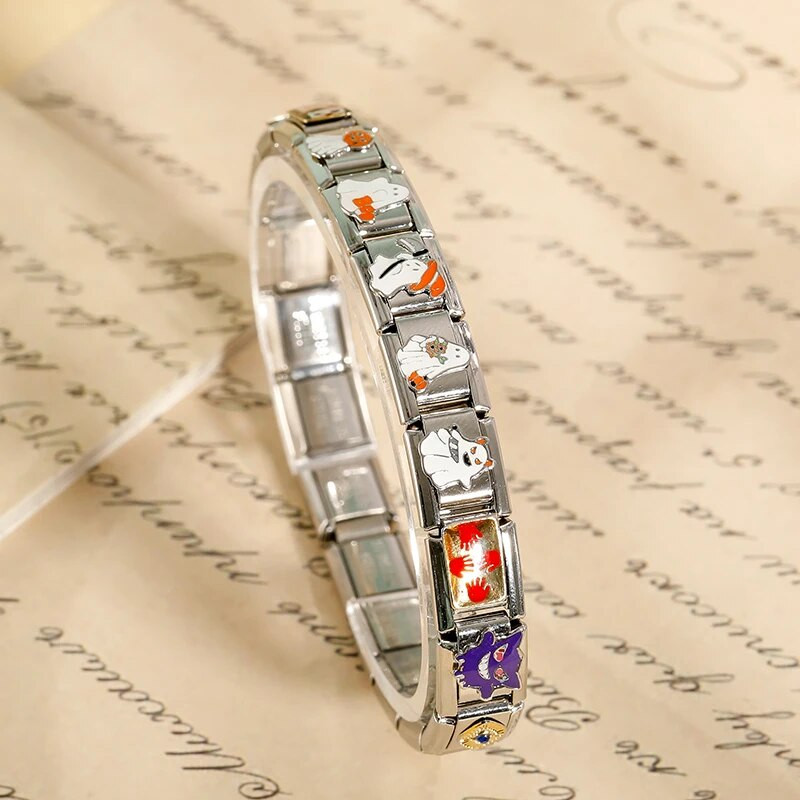 „Hapiship 2024 Fashion Eye Ghost Cat Hope Devil Charm“ itališkos nuorodos, tinkančios 9 mm nerūdijančio plieno moteriškos apyrankės, gaminančios papuošalus DJ773