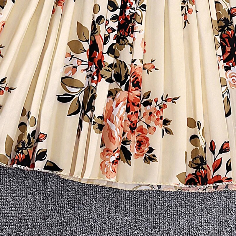 Suknelė mergaitėms 8-12 metų vaikiška smėlio spalvos ilgomis rankovėmis klostuota suknelė Stilinga mergaičių atostoginiai, šventiniai drabužiai, vaikiški drabužiai, suknelė