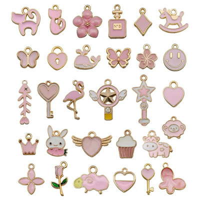 30 vnt. mišrios mielos emalio širdelės gyvūnai pakabukai gėlės vaisiai vaivorykštės pakabukai, skirti pasidaryk pats papuošalams gaminti