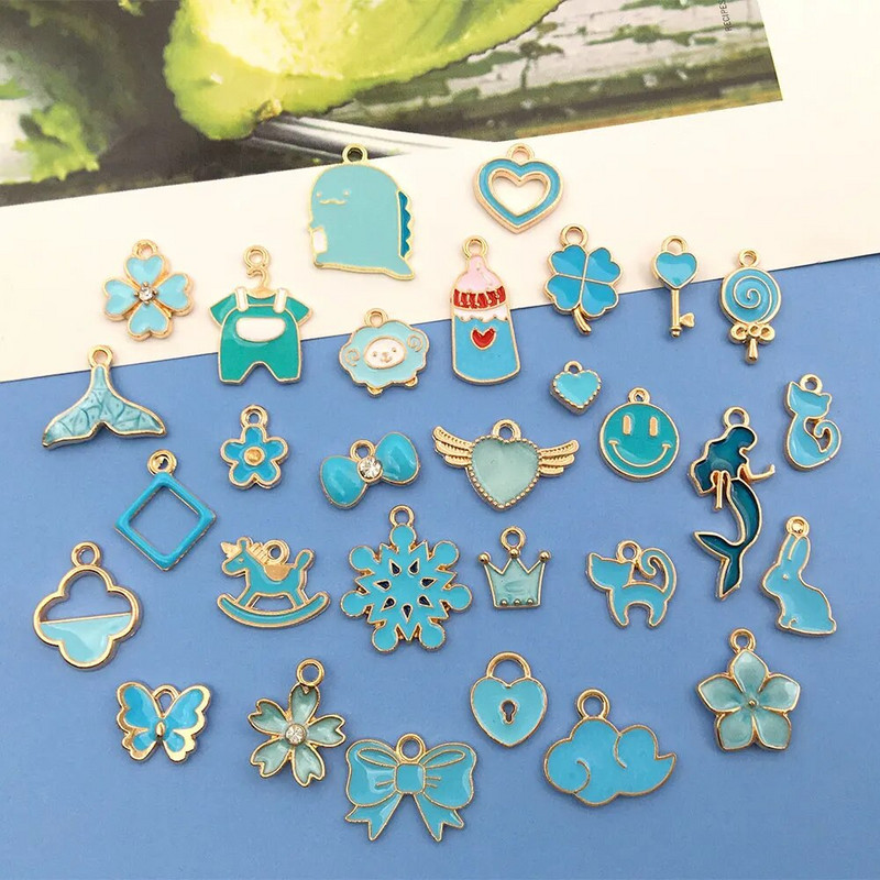 30 vnt. mišrios mielos emalio širdelės gyvūnai pakabukai gėlės vaisiai vaivorykštės pakabukai, skirti pasidaryk pats papuošalams gaminti