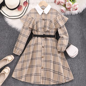 Μακρυμάνικο φόρεμα για κορίτσια Παιδικά ρούχα Μονόχρωμα casual φόρεμα με ζώνη τελευταίας μόδας φόρεμα για κορίτσια Παιδικά ρούχα