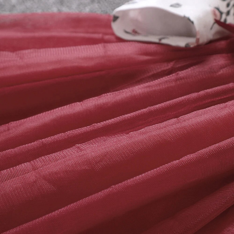 Nova proljetna i jesenska mrežasta haljina za djevojčice s letećim rukavima i dugim rukavima za djecu osnovnih i srednjih škola