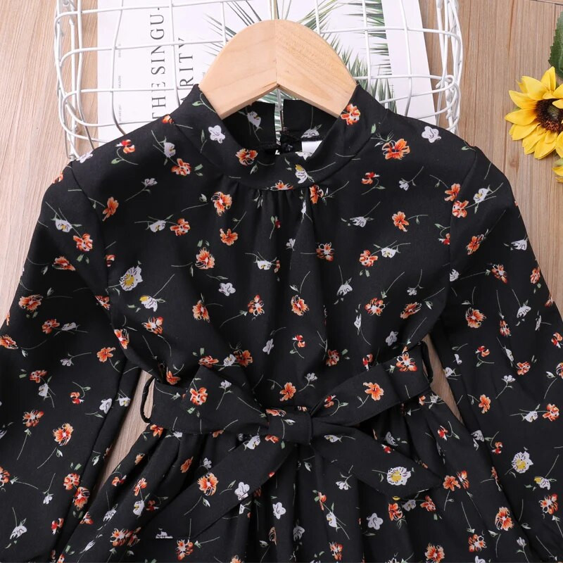 Humor Bear Haljina za djevojčice Jesenska haljina princeze s cvjetnim rukavima Dječja odjeća S mašnom pojasom Dječja haljina za 2-6 godina