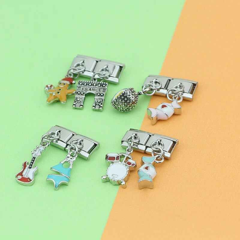 Hapiship Fashion Bikini Drums Candy Durian Κιθάρα Italian Links Charm Fit 9mm Βραχιόλι από ανοξείδωτο ατσάλι Κοσμήματα DIY Making DJ099