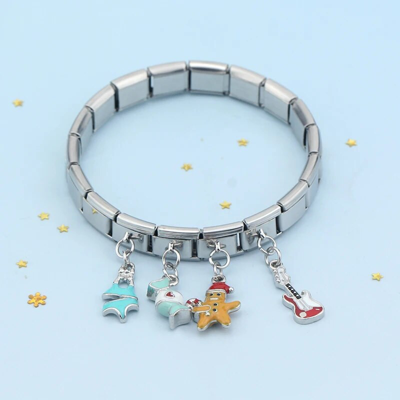 Hapiship Fashion Bikini Drums Candy Durian Κιθάρα Italian Links Charm Fit 9mm Βραχιόλι από ανοξείδωτο ατσάλι Κοσμήματα DIY Making DJ099