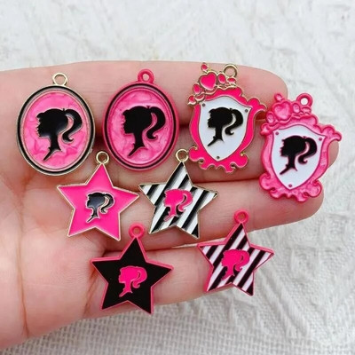 10 τμχ Χαρακτήρες κινουμένων σχεδίων Ροζ Γούρια από σμάλτο για κορίτσια Μεταλλικά σκουλαρίκια Κρεμαστό κόσμημα Αξεσουάρ DIY
