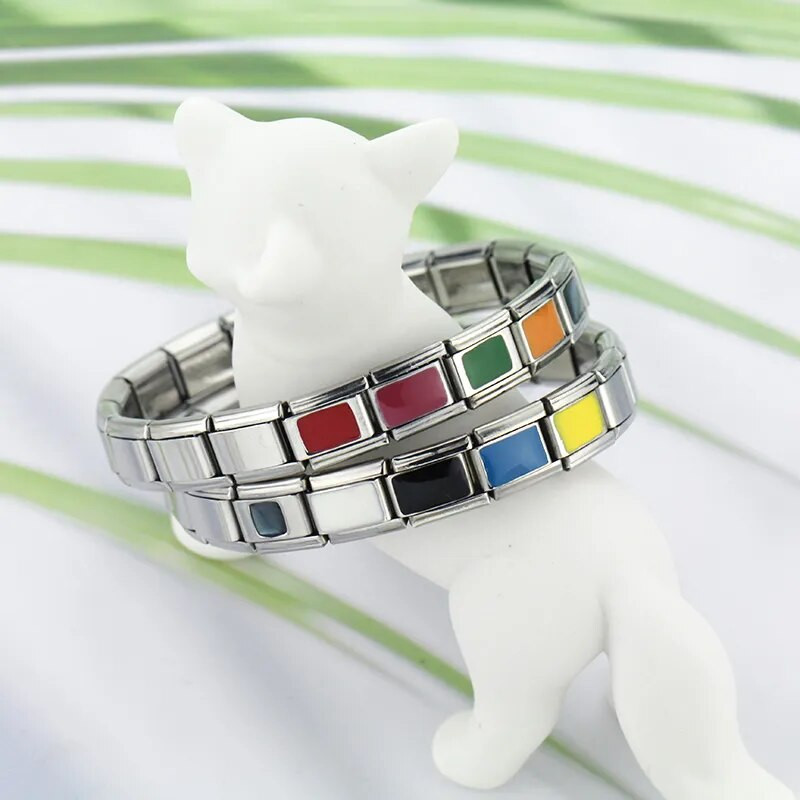 Hapiship Uus originaal Daisy Must Valge Sinine Värv Itaalia Links Charm Fit 9mm Käevõru roostevabast terasest ehete tegemine DJ067