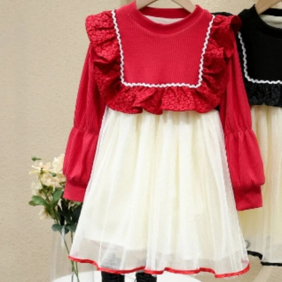 Bērnu Meiteņu Tilla Kleita Jauna Rudens Garās Piedurknes Viltus 2Gb Pūkas Princeses Kleitas Bērni Silti Izlaiduma Meiteņu Ballīte Meiteņu Apģērbs