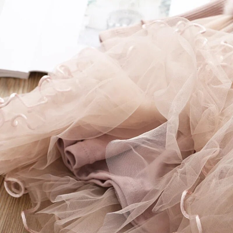 Bērnu Meiteņu Tilla Kleita Jauna Rudens Garās Piedurknes Viltus 2Gb Pūkas Princeses Kleitas Bērni Silti Izlaiduma Meiteņu Ballīte Meiteņu Apģērbs