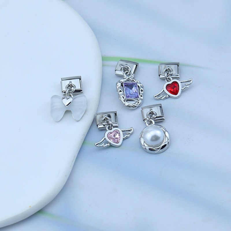 Hapiship Fashion New Bow Knot Angel Wings Shiny CZ Link Italian Charm Fit 9mm Narukvica od nehrđajućeg čelika Izrada DIY nakita DJ652