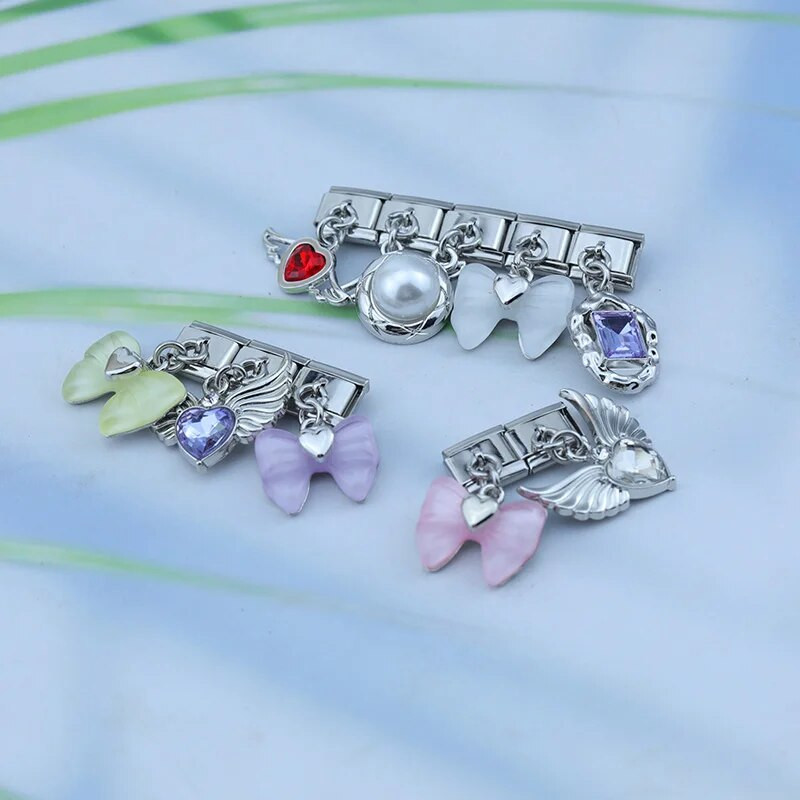 Hapiship Fashion New Bow Knot Angel Wings Shiny CZ Link Italian Charm Fit 9mm Narukvica od nehrđajućeg čelika Izrada DIY nakita DJ652