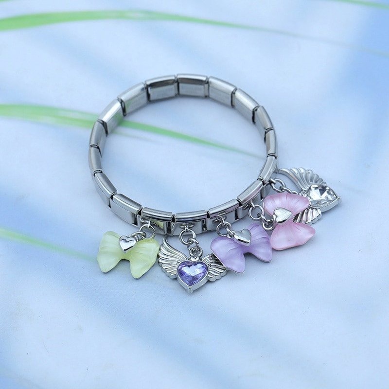 Hapiship Fashion New Bow Knot Angel Wings Shiny CZ Link Italian Charm Fit 9mm Narukvica od nehrđajućeg čelika Izrada DIY nakita DJ652
