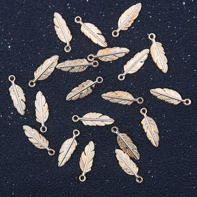 80 vnt 5 * 15 mm 9 spalvų didmeninė prekyba MINI plunksnų pakabukai Nauji metaliniai cinko lydinio gyvūniniai pakabukai „Pasidaryk pats“ rankų darbo amatų gaminiai