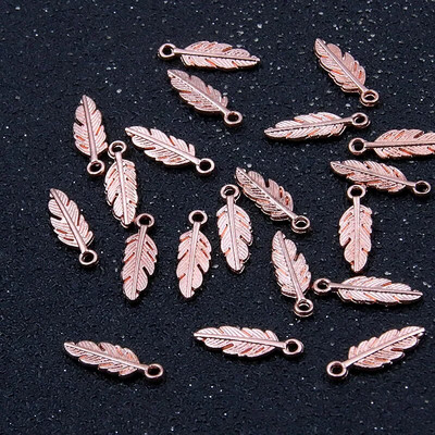 80 vnt 5 * 15 mm 9 spalvų didmeninė prekyba MINI plunksnų pakabukai Nauji metaliniai cinko lydinio gyvūniniai pakabukai „Pasidaryk pats“ rankų darbo amatų gaminiai