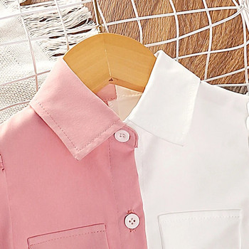 Καλοκαιρινό κοριτσίστικο φόρεμα 2023 Πολυεστερικό πουκάμισο συνονθύλευμα Χρώμα πέτο φουσκωτό μανίκι με κορδόνι Φούστα σε γραμμή Α μέχρι το γόνατο Μοντέρνο γλυκό