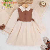 Bear Leader φόρεμα για κορίτσια για την άνοιξη και το φθινόπωρο Νέα μόδα Πόλο γιακά με κορδόνια φόρεμα μακρυμάνικο Παιδικά casual ρούχα