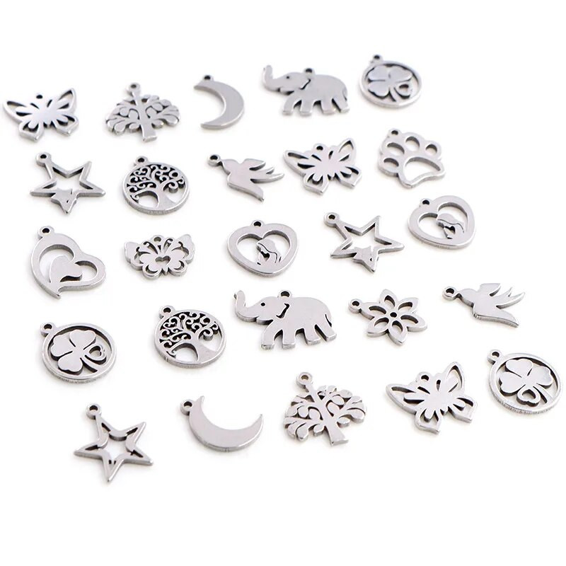 30 τμχ/παρτίδα No Fade Charms 316 Ανοξείδωτο ατσάλι Πεταλούδα καρδιά δέντρο Γούρια χειροποίητο μενταγιόν Craft Κατασκευή κοσμημάτων, DIY για κολιέ