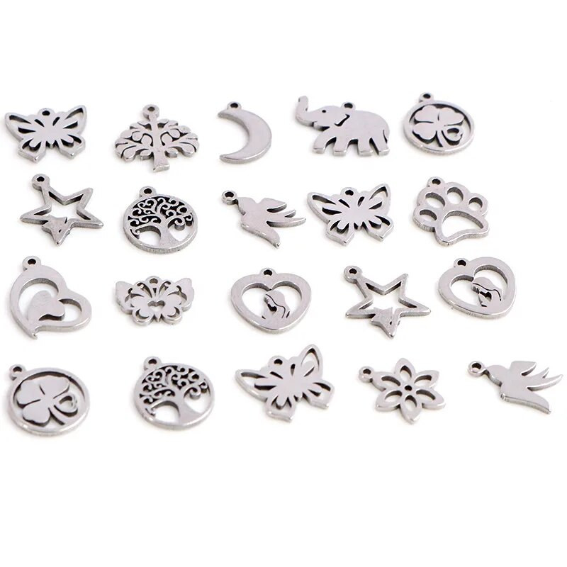 30 τμχ/παρτίδα No Fade Charms 316 Ανοξείδωτο ατσάλι Πεταλούδα καρδιά δέντρο Γούρια χειροποίητο μενταγιόν Craft Κατασκευή κοσμημάτων, DIY για κολιέ