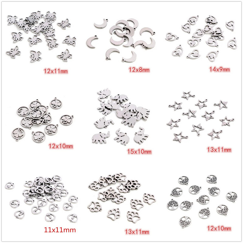 30 τμχ/παρτίδα No Fade Charms 316 Ανοξείδωτο ατσάλι Πεταλούδα καρδιά δέντρο Γούρια χειροποίητο μενταγιόν Craft Κατασκευή κοσμημάτων, DIY για κολιέ