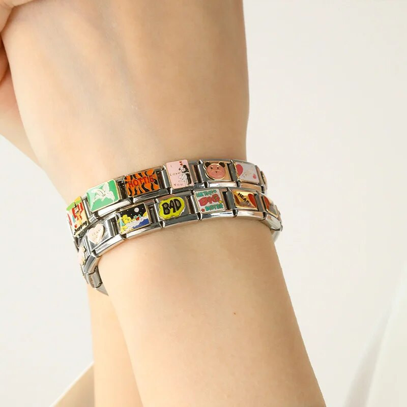 Hapiship 2024 New Fashions Pretty Music Flower Love Shopping Charm Links Fit 9mm βραχιόλι από ανοξείδωτο ατσάλι κατασκευής κοσμημάτων DJ731-C