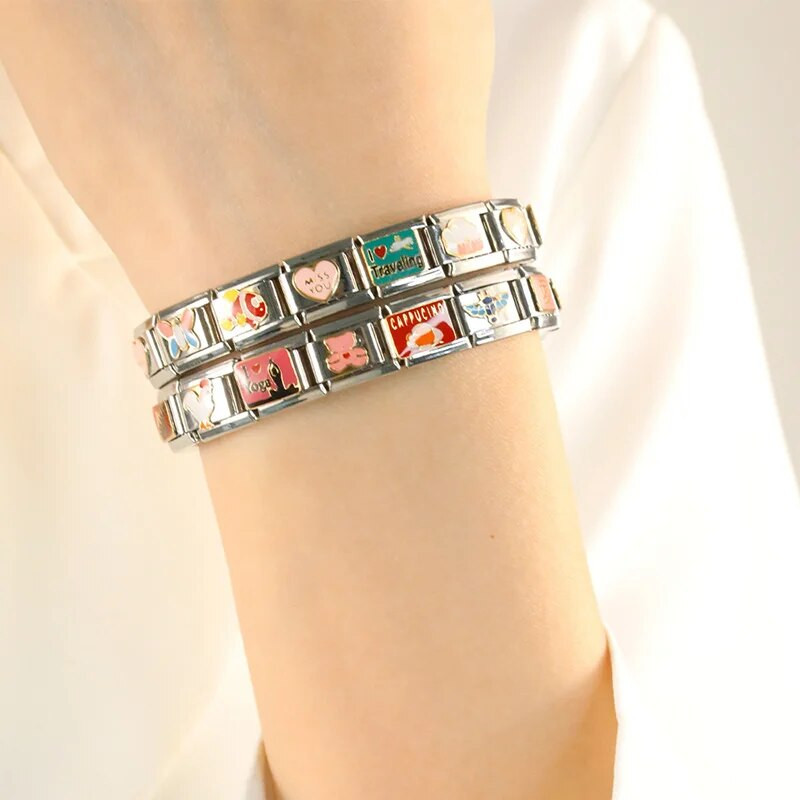 Hapiship 2024 New Fashions Pretty Music Flower Love Shopping Charm Links Fit 9mm βραχιόλι από ανοξείδωτο ατσάλι κατασκευής κοσμημάτων DJ731-C