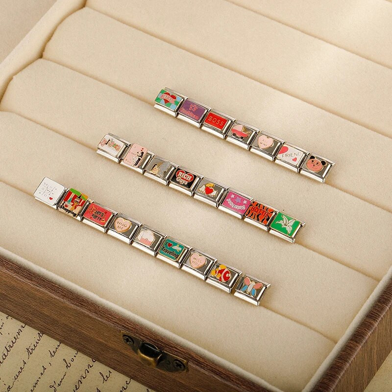 Hapiship 2024 New Fashions Pretty Music Flower Love Shopping Charm Links Fit 9mm βραχιόλι από ανοξείδωτο ατσάλι κατασκευής κοσμημάτων DJ731-C