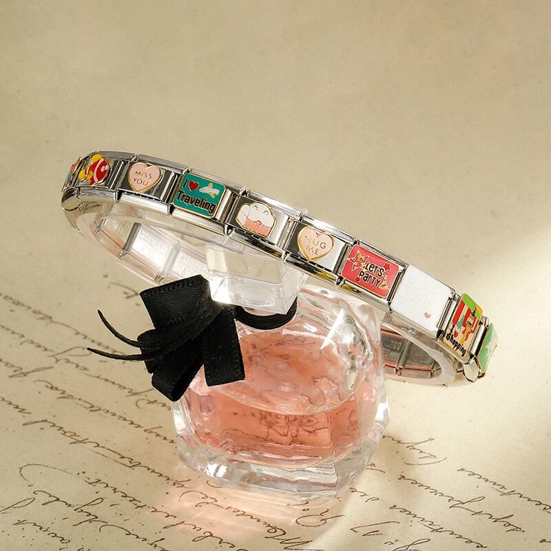 Hapiship 2024 New Fashions Pretty Music Flower Love Shopping Charm Links Fit 9mm βραχιόλι από ανοξείδωτο ατσάλι κατασκευής κοσμημάτων DJ731-C