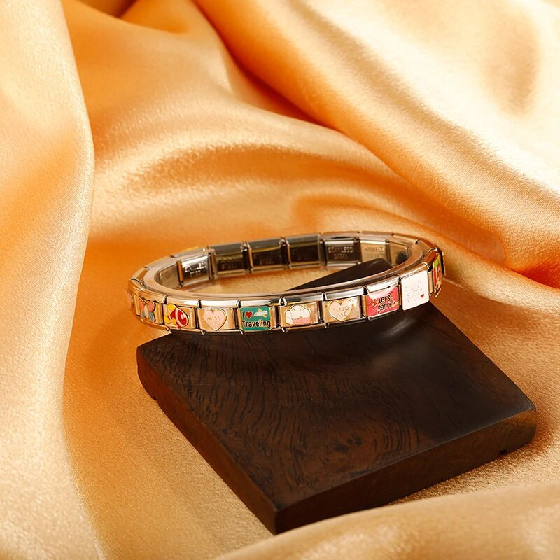 Hapiship 2024 New Fashions Pretty Music Flower Love Shopping Charm Links Fit 9mm βραχιόλι από ανοξείδωτο ατσάλι κατασκευής κοσμημάτων DJ731-C