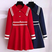 Κορίτσια Φθινόπωρο Χειμερινό πλεκτό μάλλινο φόρεμα Ακαδημίας Παιδικά ρούχα Μοντέρνα φόρεμα πριγκίπισσας με μακρυμάνικο γιακά κορίτσια