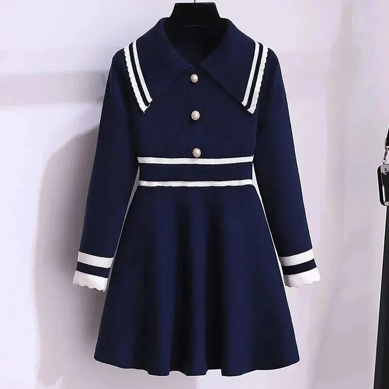 Κορίτσια Φθινόπωρο Χειμερινό πλεκτό μάλλινο φόρεμα Ακαδημίας Παιδικά ρούχα Μοντέρνα φόρεμα πριγκίπισσας με μακρυμάνικο γιακά κορίτσια