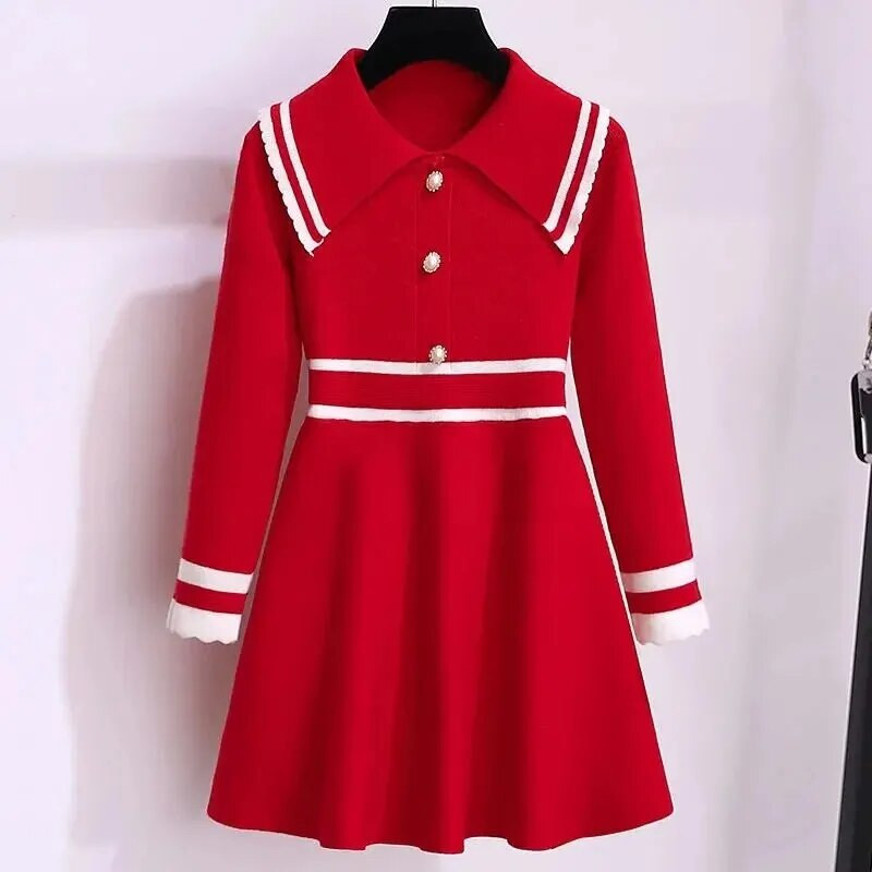 Κορίτσια Φθινόπωρο Χειμερινό πλεκτό μάλλινο φόρεμα Ακαδημίας Παιδικά ρούχα Μοντέρνα φόρεμα πριγκίπισσας με μακρυμάνικο γιακά κορίτσια