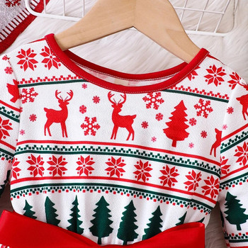 Prowow 3-7Y Παιδικά Χριστουγεννιάτικα Φορέματα για Κορίτσια Red Deers Φόρεμα με τύπωμα ζωστήρα Πρωτοχρονιάτικη Στολή για Παιδιά Χριστουγεννιάτικα Ρούχα