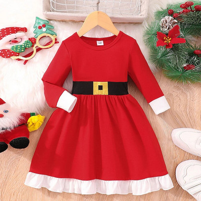 Prowow 3-7Y Vaikiškos kalėdinės suknelės mergaitėms Red Deers spausdinta suknelė su diržu Naujųjų metų kostiumas vaikams Kalėdiniai drabužiai
