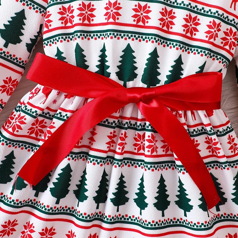 Prowow 3-7Y Vaikiškos kalėdinės suknelės mergaitėms Red Deers spausdinta suknelė su diržu Naujųjų metų kostiumas vaikams Kalėdiniai drabužiai