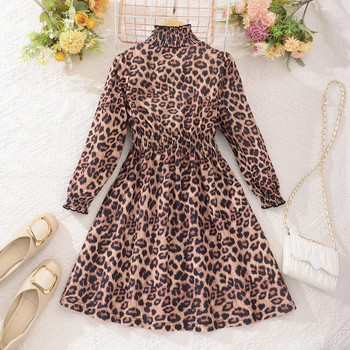 Φόρεμα 2023 Big Girls Φθινοπωρινό μακρυμάνικο Leopard ψηλό λαιμό Παιδικό φόρεμα πάρτι για κορίτσια Πριγκίπισσα φορέματα 8 9 10 11 12 ετών