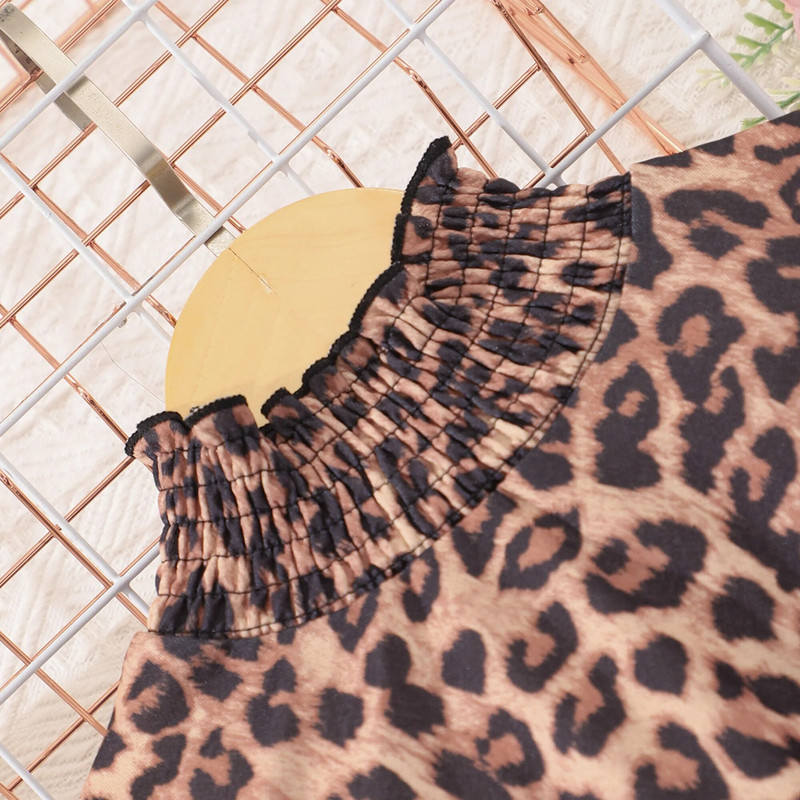 2023 m. didelės mergaičių suknelės rudeninės ilgomis rankovėmis, madingos leopardo suknelės su aukštu kaklu Vaikų suknelės vakarėliams Mergaičių suknelės princesėms 8 9 10 11 12 metų