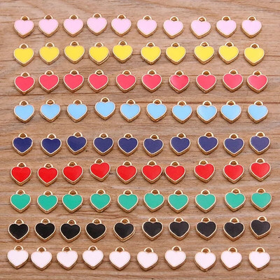 50PCS 6*8mm 10 Χρώμα κράμα μετάλλου Oil Small Heart Charms Χρυσό μενταγιόν KC For DIY Βραχιόλι Κολιέ Κατασκευή κοσμημάτων