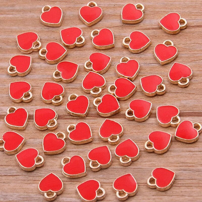 50PCS 6*8mm 10 Χρώμα κράμα μετάλλου Oil Small Heart Charms Χρυσό μενταγιόν KC For DIY Βραχιόλι Κολιέ Κατασκευή κοσμημάτων