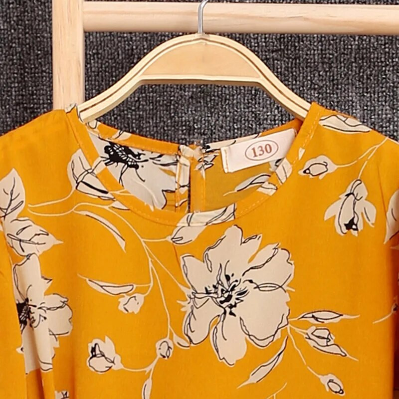 5-12Y tüdruk Kevade ja sügise stiilis pikkade varrukatega kleit taim lillemustriga ümarkaelus printsessi seelik peokleit riided