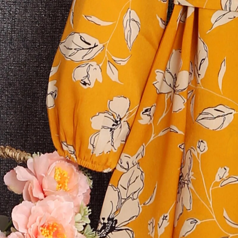 5-12Y tüdruk Kevade ja sügise stiilis pikkade varrukatega kleit taim lillemustriga ümarkaelus printsessi seelik peokleit riided