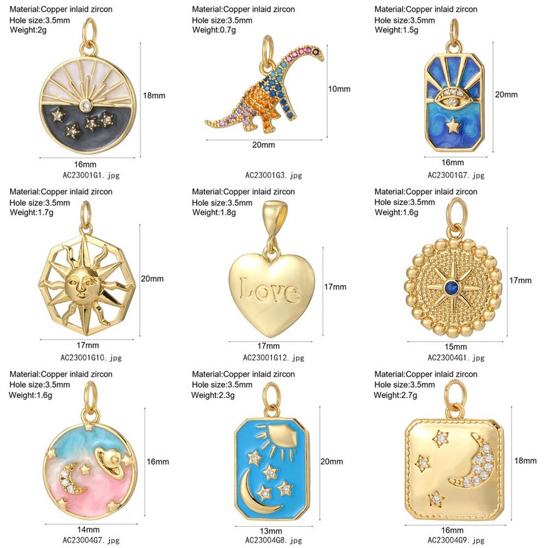 Bohemian Moon Star Charms Diy Naušnice Ogrlica Narukvica Heart Dijes Evil Blue Eye Zlatne boje Charms za izradu nakita