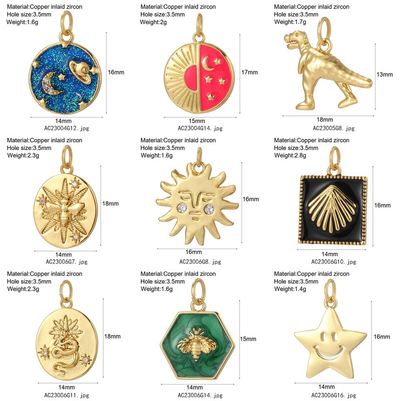 Bohemian Moon Star Charms Diy Naušnice Ogrlica Narukvica Heart Dijes Evil Blue Eye Zlatne boje Charms za izradu nakita