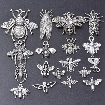 Сребърен цвят смесени талисмани от насекоми за изработка на бижута пчела висулка сплав крикет животно висулка жени мъже аксесоари направи си сам колие