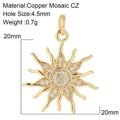 Zvijezda Sunce Privjesci za naušnice Pribor za izradu ogrlica Zlatna boja Diy Nakit privjesci Metal Bakar CZ Cirkon