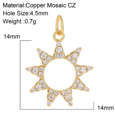 Zvijezda Sunce Privjesci za naušnice Pribor za izradu ogrlica Zlatna boja Diy Nakit privjesci Metal Bakar CZ Cirkon