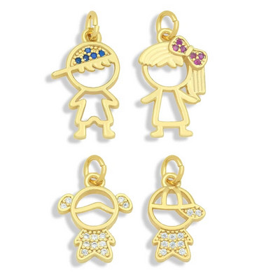 OCESRIO Gold Plated CZ Small Boy and Girl Charms for Necklaces Copper DIY Handmade Pendants for Earrings Wholesale chma091