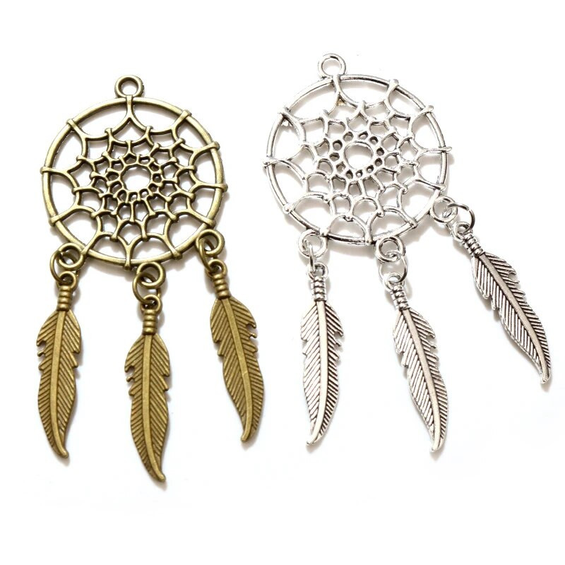 5 tk Charms Native Dream Catcher Connector, antiikne ripats, vintage tiibeti pronkshõbedane värv, DIY käsitsi valmistatud ehted