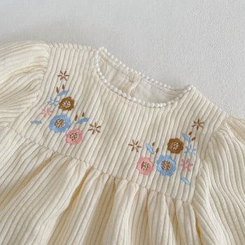 Пролетна рокля за момиченце Облекло за бебета Есенна детска рокля с дантелена яка с балончета с дълъг ръкав Раирана дамска рокля
